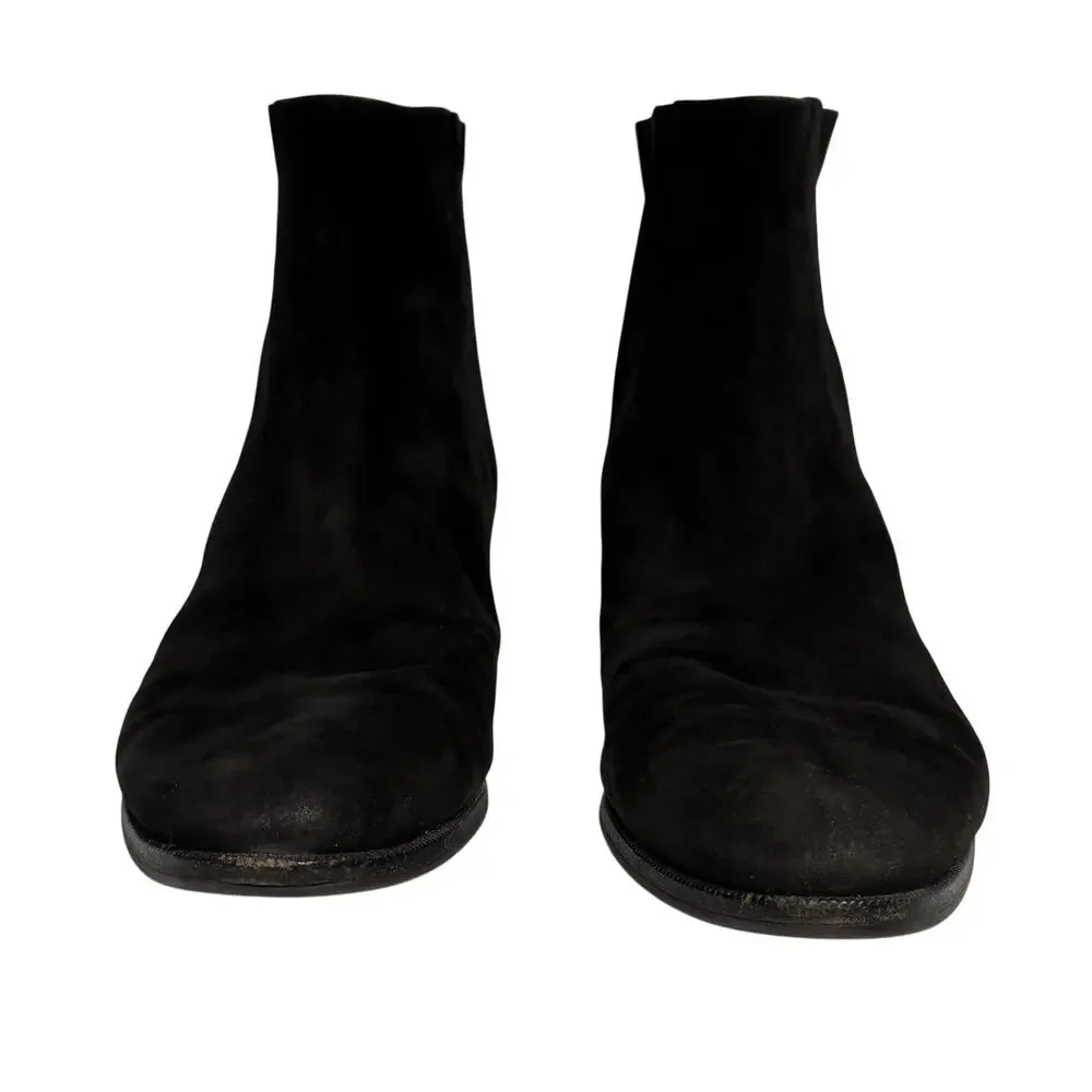Ferragamo Bootie Black Suede Pull On Stack Heel